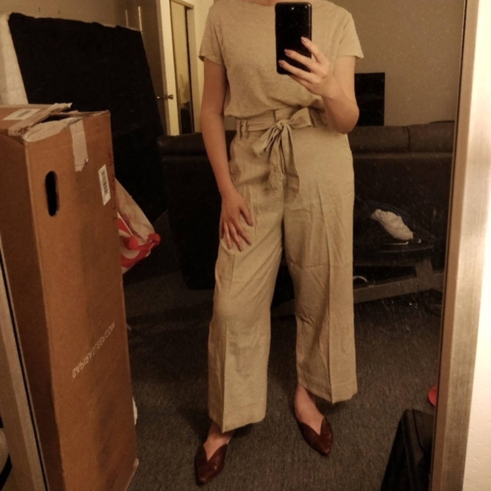 H&M Linen Blend Wide Leg Pants Size 10 Beige